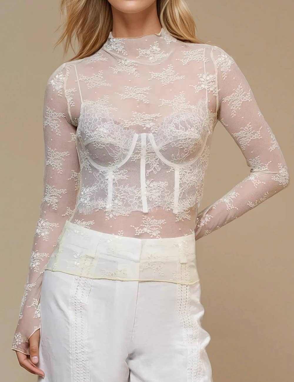 Lux Layering Floral Lace See Through Mesh Top Blouse