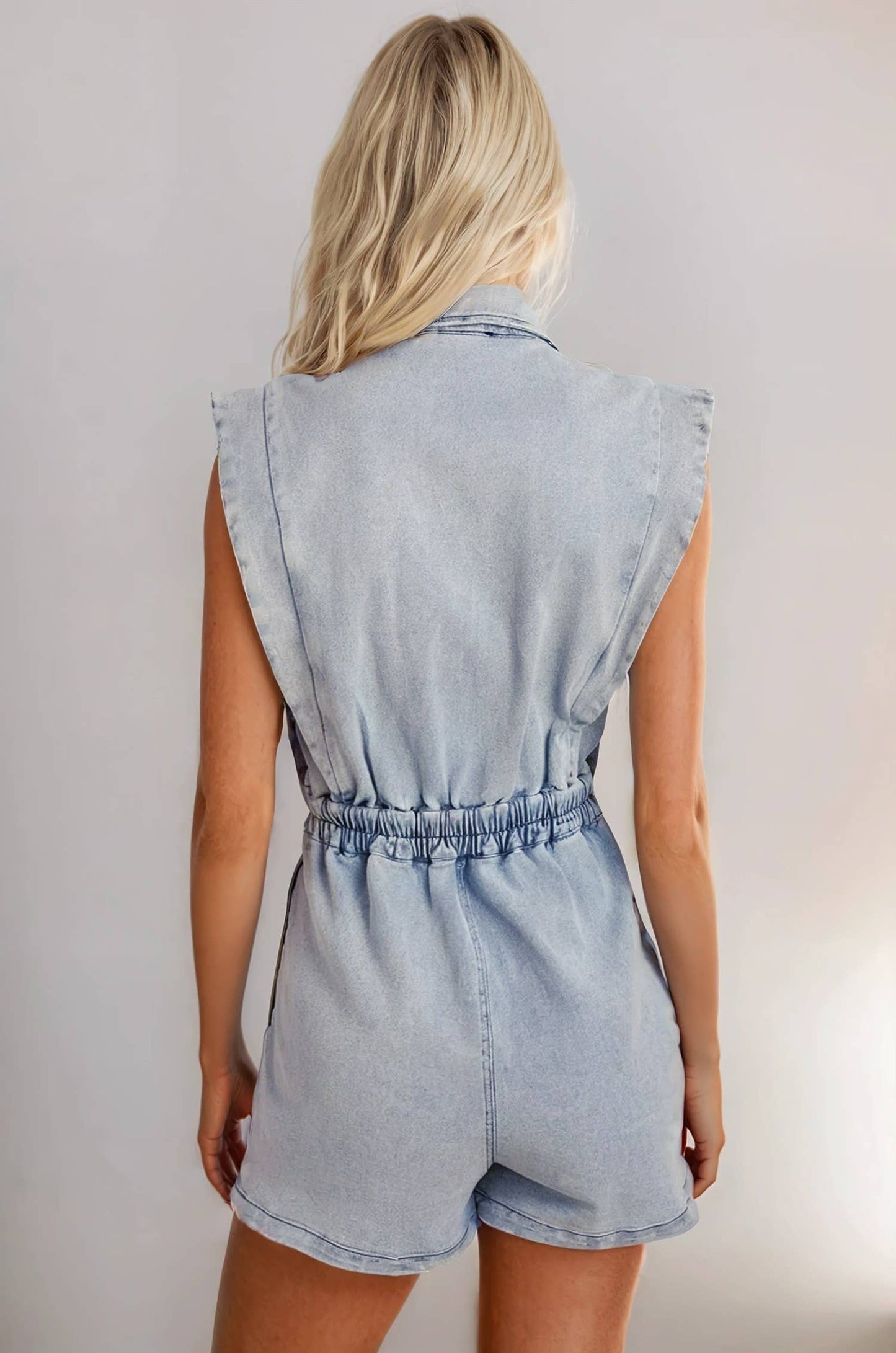TWO PIECE LOOK LAPEL VEST DENIM ROMPER 4498RIAu