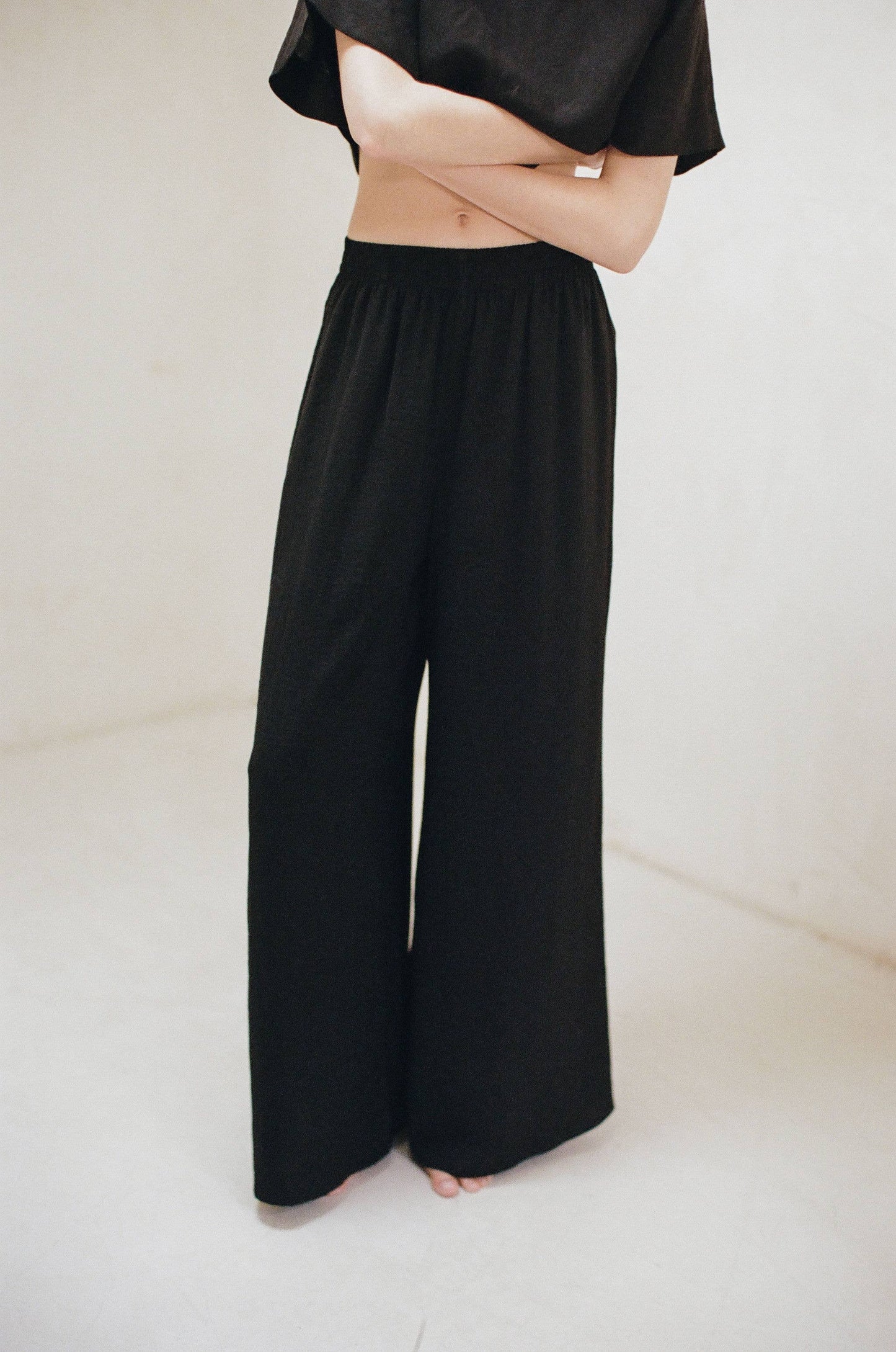 Jane Woven Light Weight Washed Satin Wide Leg Pants