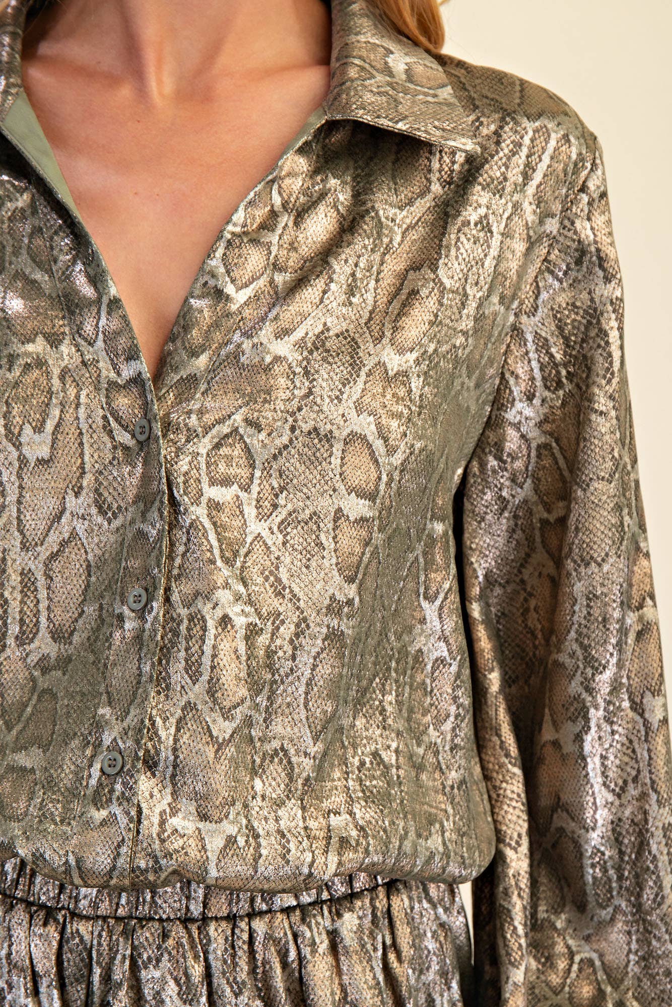 V-Neck Collar Button Down Shirt
