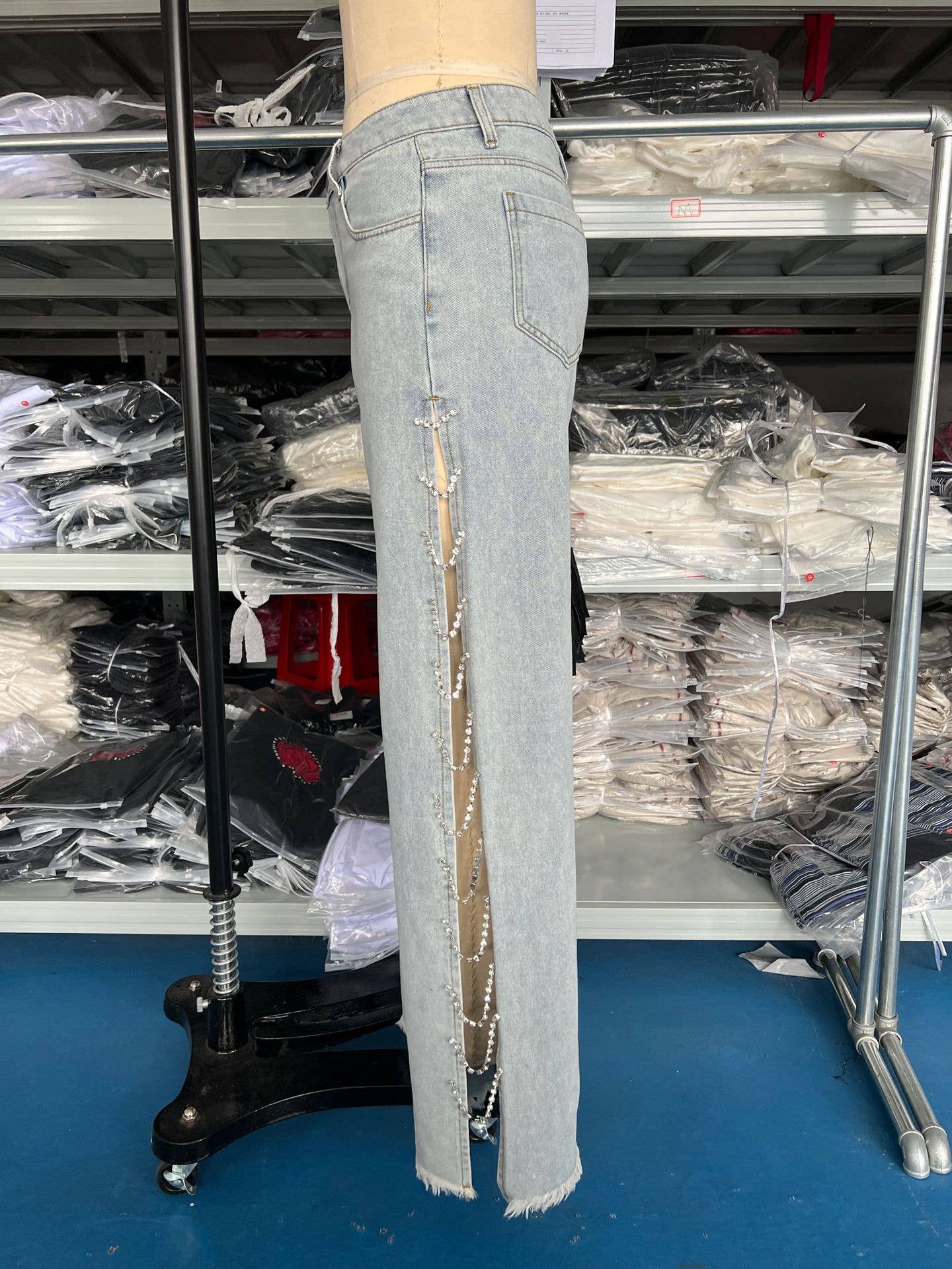 Kimberly Wide-Leg Pants With Rhinestone Panels Cut-Outs