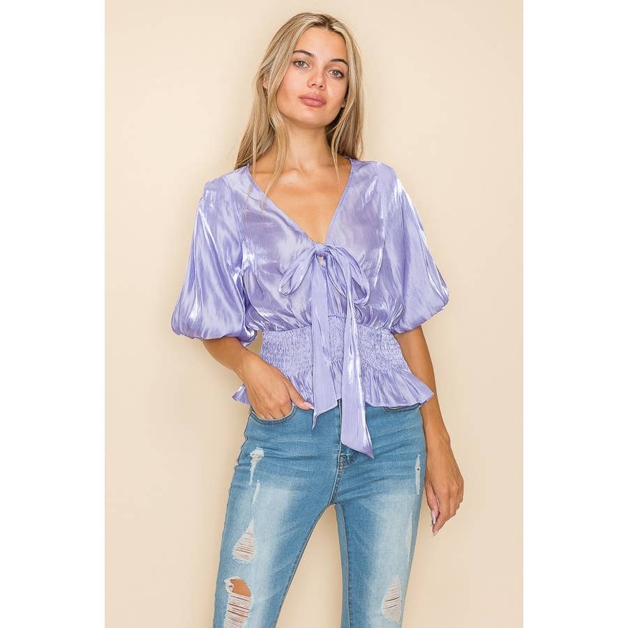 Lottie Balloon Sleeve Satin Blouse