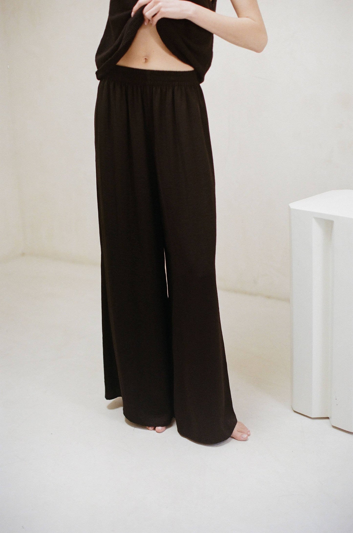 Jane Woven Light Weight Washed Satin Wide Leg Pants