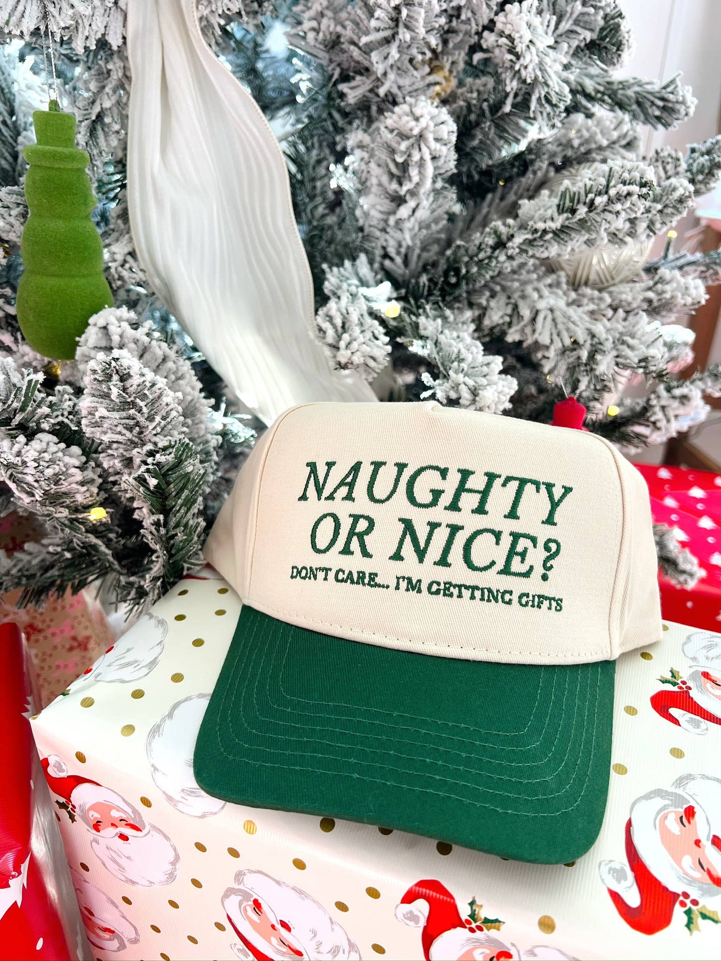 Naughty or Nice? Don't Care - Green Vintage Trucker Hat