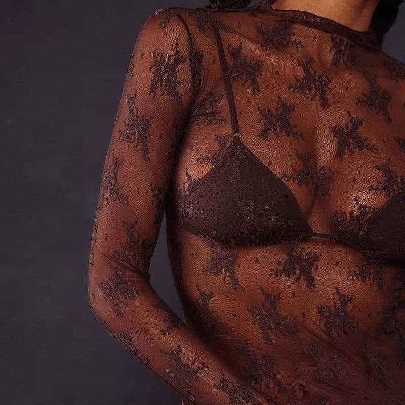 Lux Layering Floral Lace See Through Mesh Top Blouse