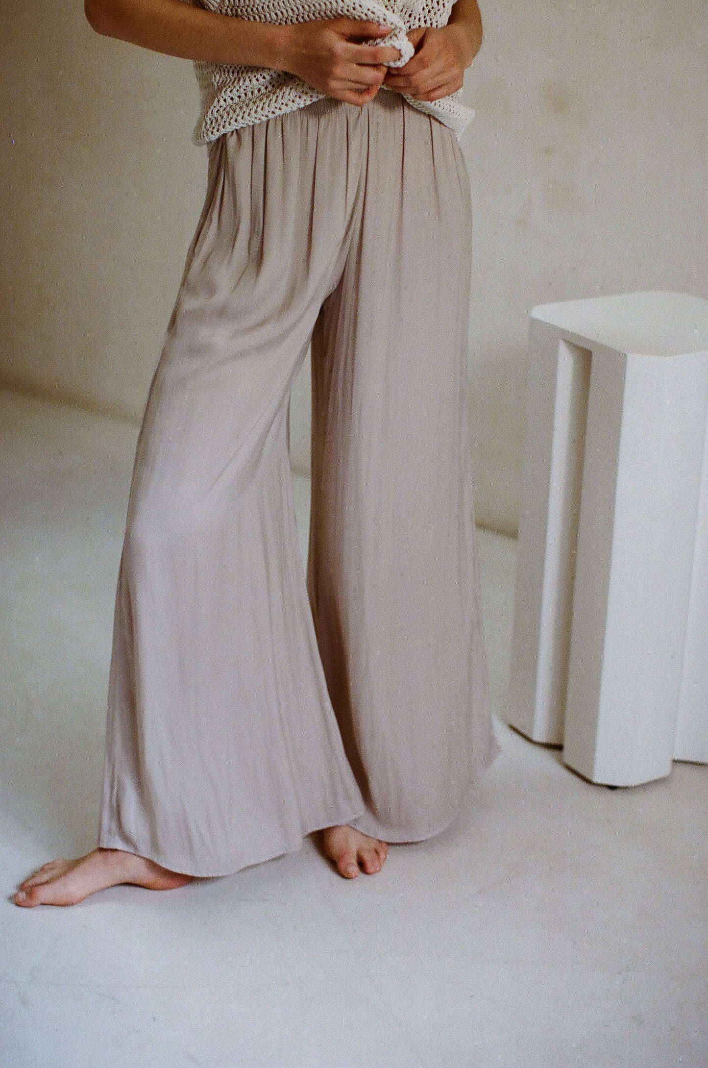 Jane Woven Light Weight Washed Satin Wide Leg Pants