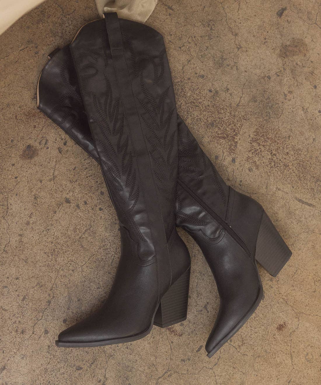 The Bronco Black | Knee High Cowboy Western Boot
