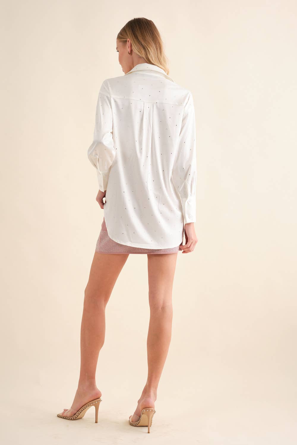 Dolly Satin Woven Rhinestone Studded Gem Sparkle Shirt