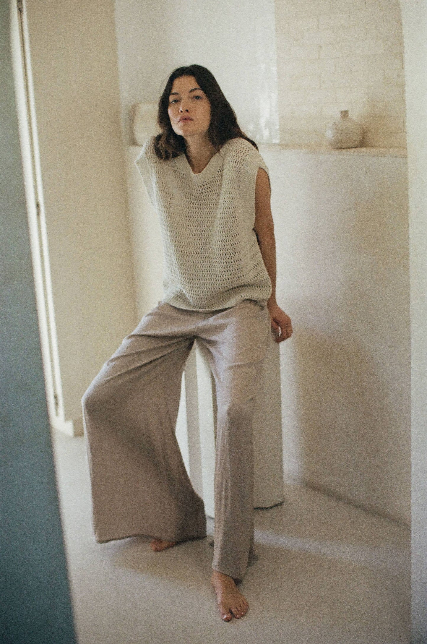 Jane Woven Light Weight Washed Satin Wide Leg Pants