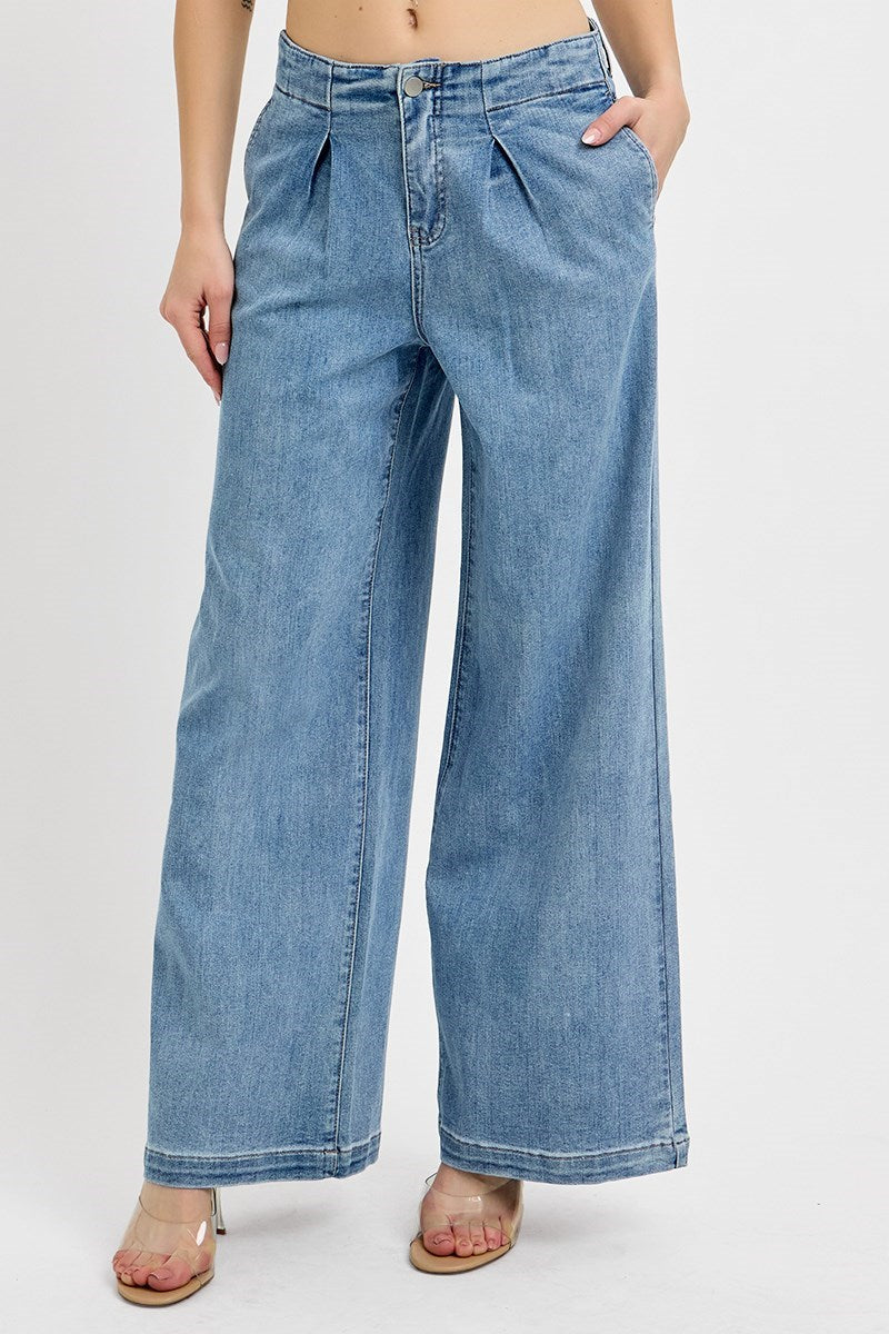SARA RISEN MID RISE FIT WIDE RELAXED WAIST JEANS