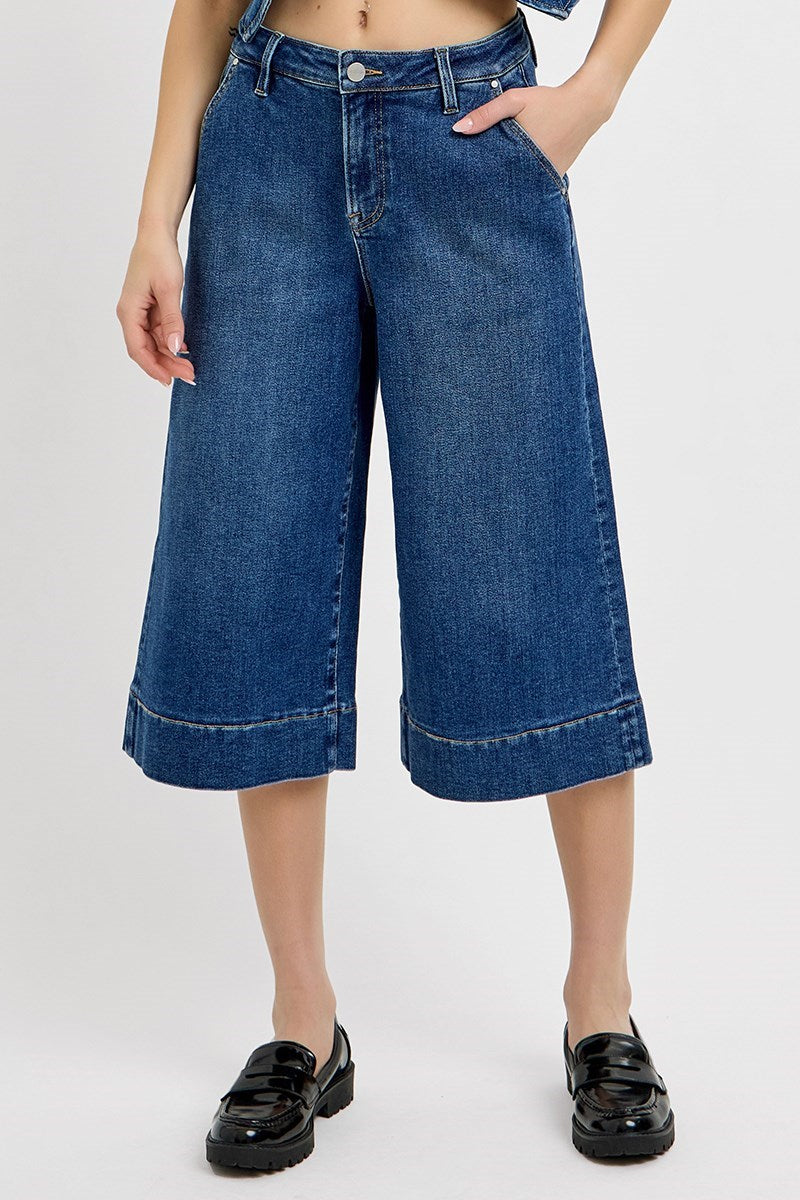 Crop wide-culotte jeans