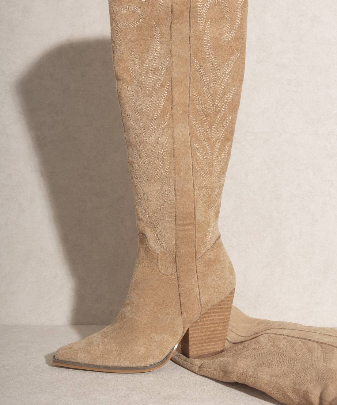 The Bronco Almond | Knee High Cowboy Western Boots