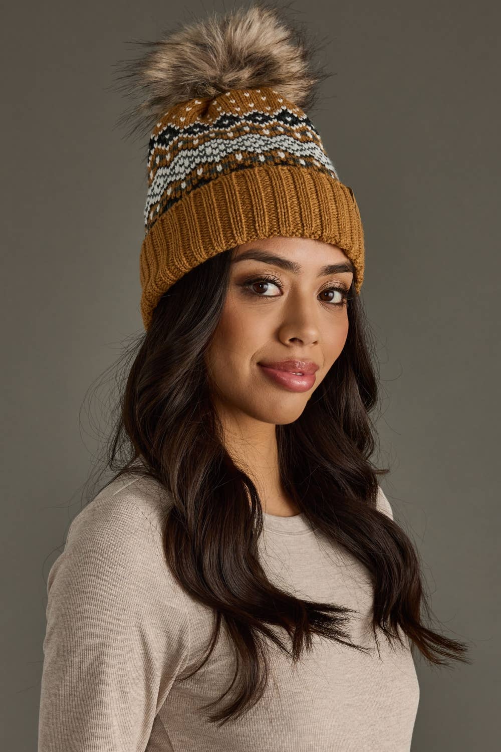 Camel Patterned Pom Hat