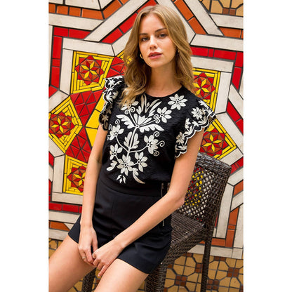 Flutter Embroidered Sleeve Top