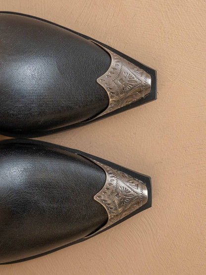 The Zion Black | Elegant Western Bootie Etched Metal Toe