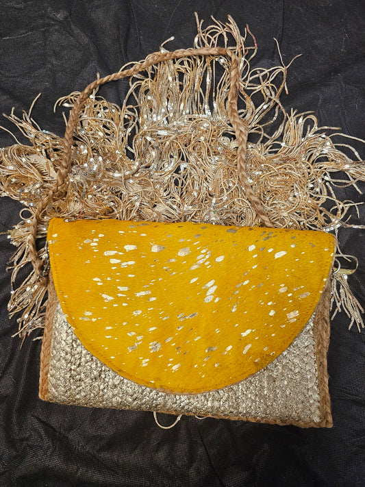 Cowhide and Woven Bag