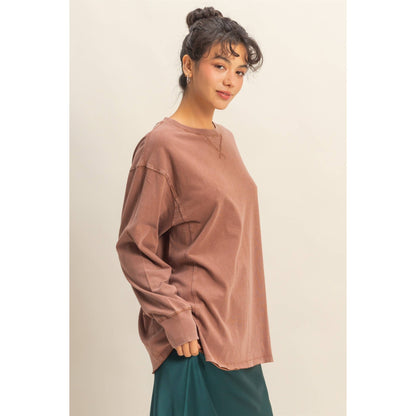 Mineral Washed Drop Shoulder Long Sleeve T-Shirt