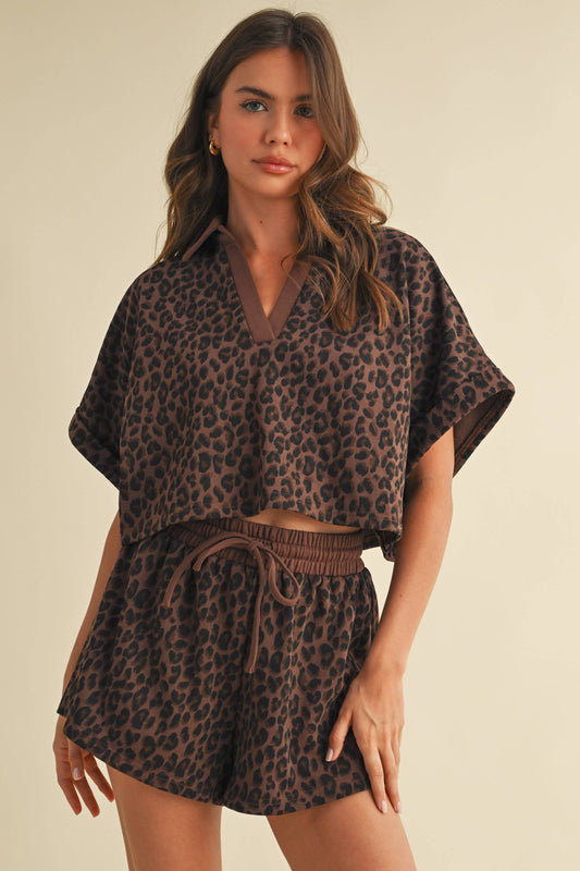 TARA LEOPARD CROPPED SHORT SLEEVE AND SHORTS SET