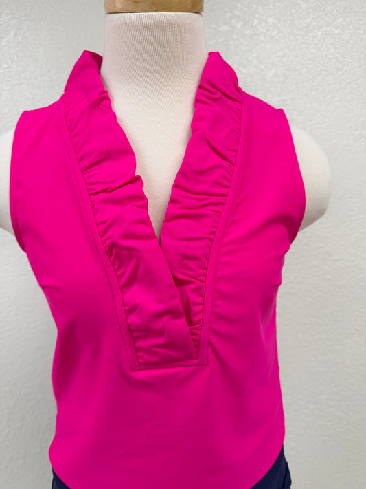 Evelyn Ruffle Neckline Sleeveless Top