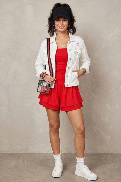 Game Day Ruched Strapless Romper