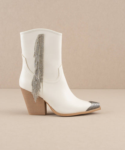 Kai White Rhinestone Fringe Boots