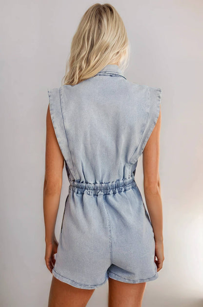 TWO PIECE LOOK LAPEL VEST DENIM ROMPER 4498RIAu