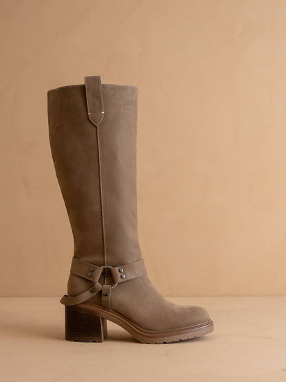 The Leanne | Dark Taupe Moto Knee High Boot