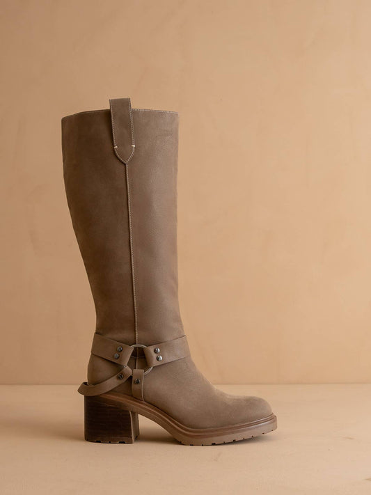 The Leanne | Dark Taupe Moto Knee High Boot