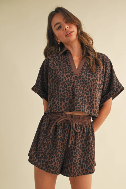 TARA LEOPARD CROPPED SHORT SLEEVE AND SHORTS SET