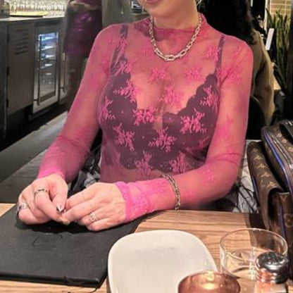 Lux Layering Floral Lace See Through Mesh Top Blouse