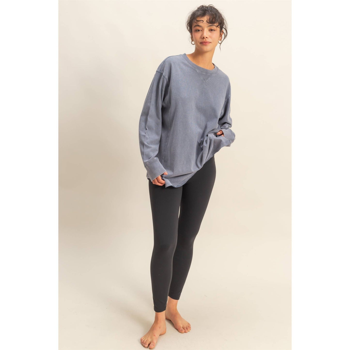 Mineral Washed Drop Shoulder Long Sleeve T-Shirt