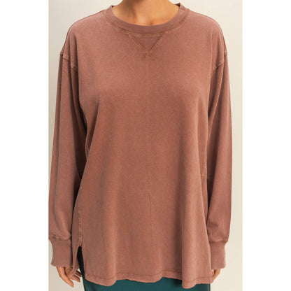 Mineral Washed Drop Shoulder Long Sleeve T-Shirt