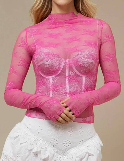 Lux Layering Floral Lace See Through Mesh Top Blouse