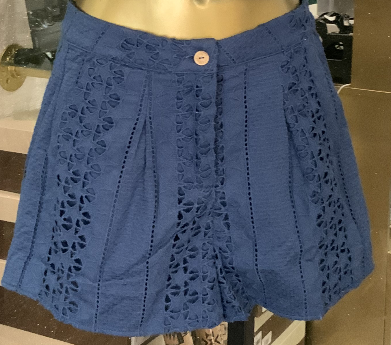 Star Cotton Eyelet Shorts With Pleat