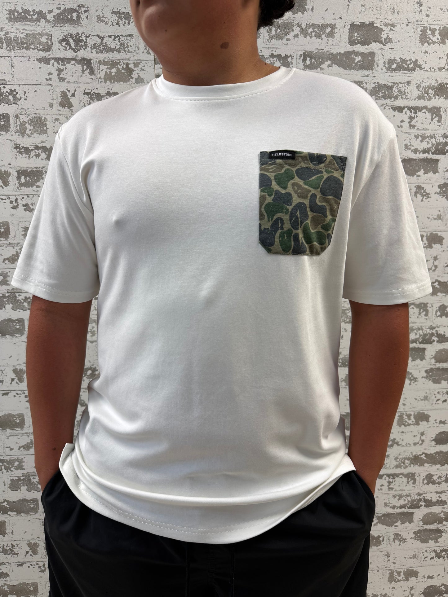 Solid Tee with Backwoods Camo
