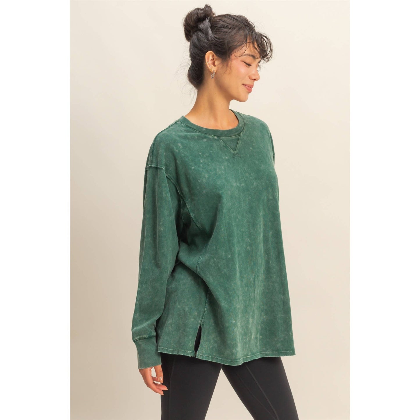 Mineral Washed Drop Shoulder Long Sleeve T-Shirt