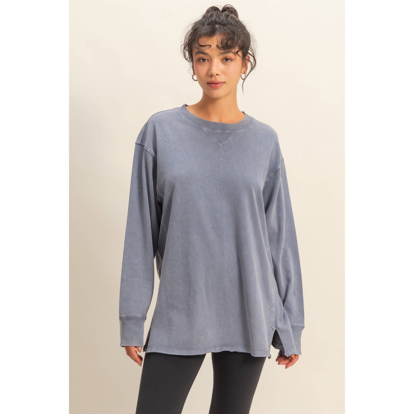Mineral Washed Drop Shoulder Long Sleeve T-Shirt