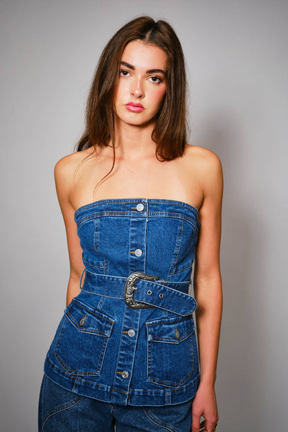 Denim Chic Buckle Top