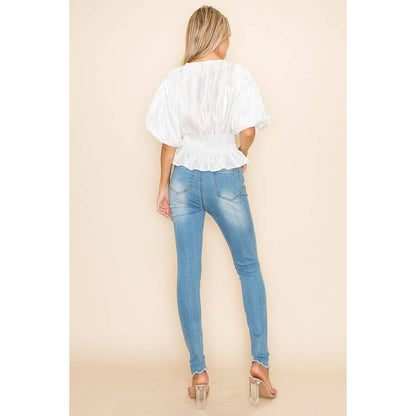 Lottie Balloon Sleeve Satin Blouse