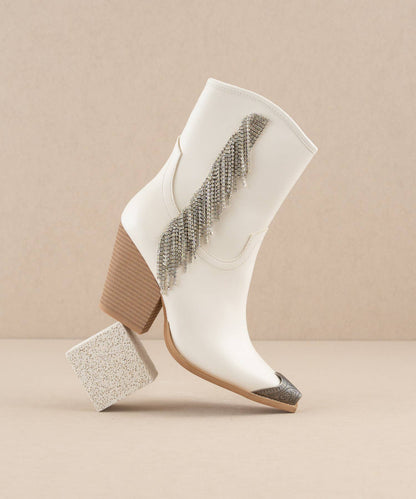 Kai White Rhinestone Fringe Boots