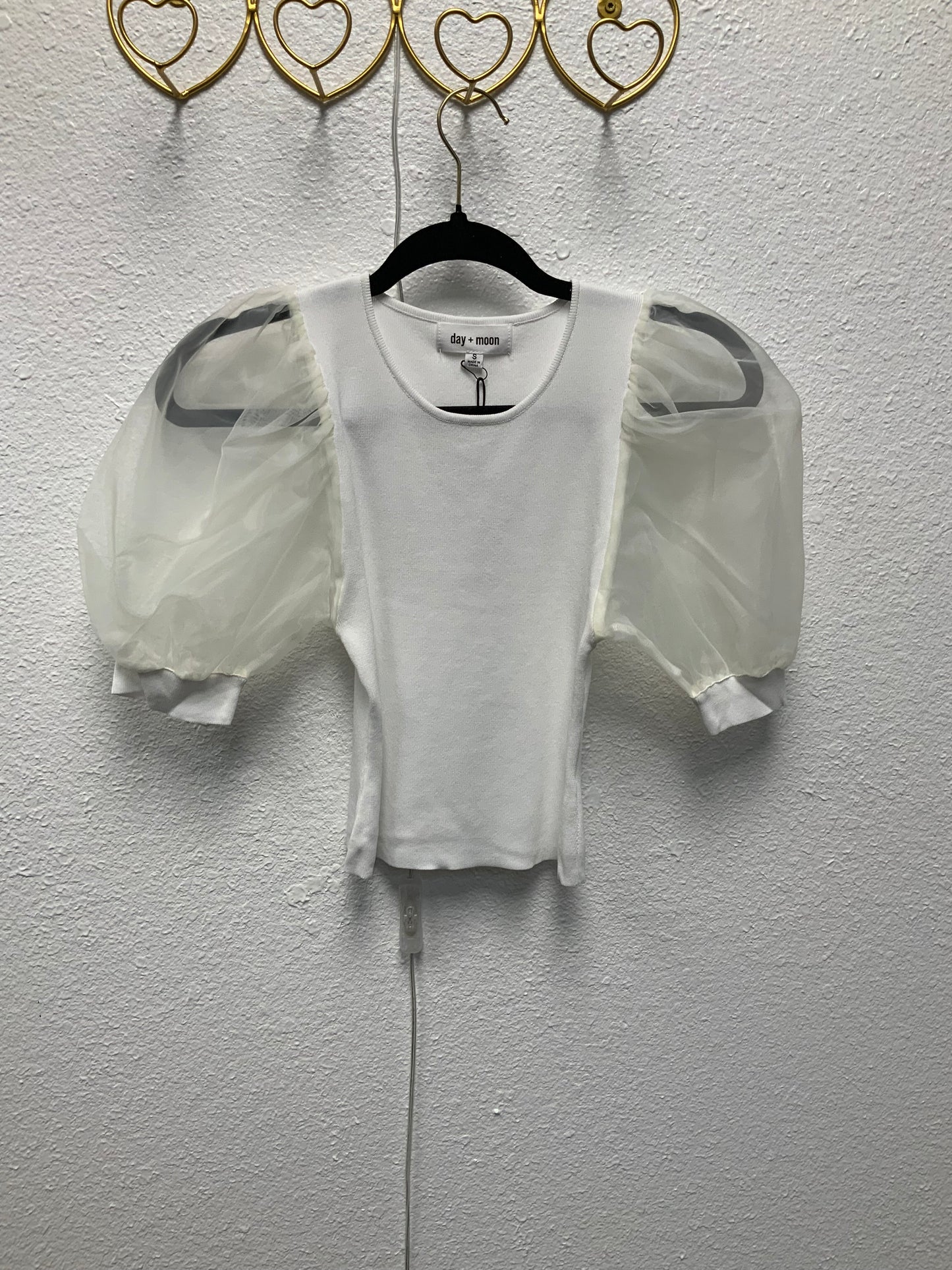 Glinda Round Neck Knit Top with Organza Puff Short Sleeve