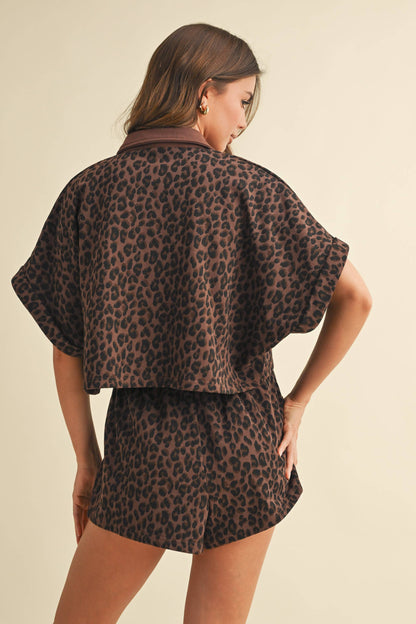 TARA LEOPARD CROPPED SHORT SLEEVE AND SHORTS SET