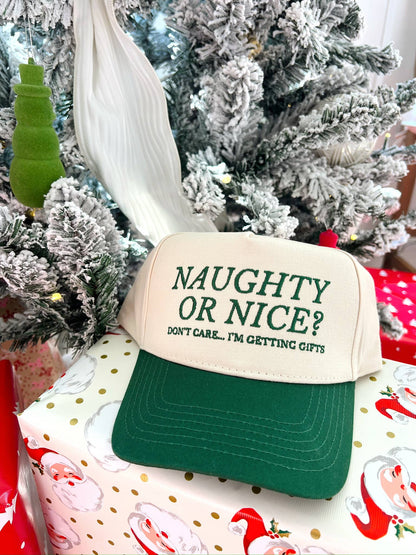 Naughty or Nice? Don't Care - Green Vintage Trucker Hat