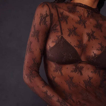 Lux Layering Floral Lace See Through Mesh Top Blouse