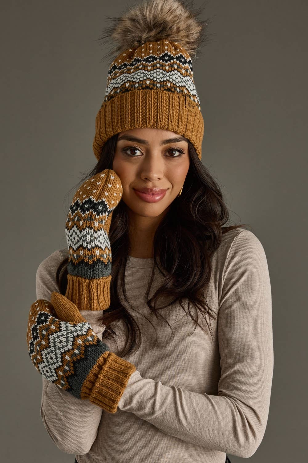 Camel Patterned Pom Hat