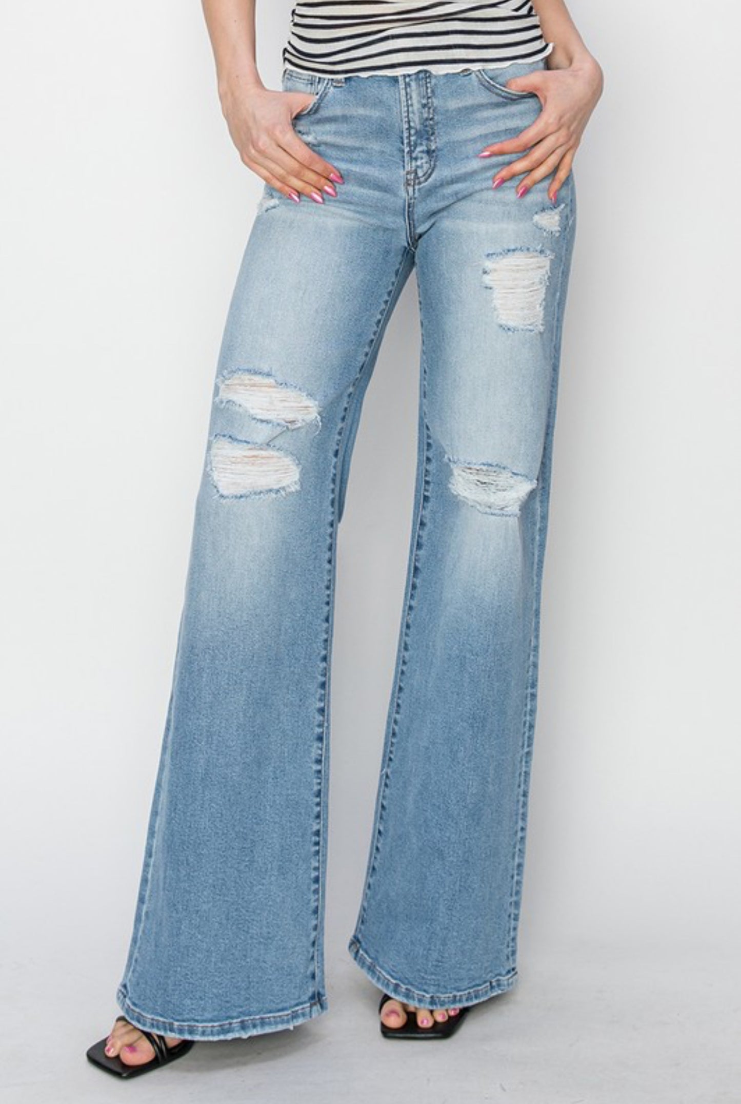 High Rise-Wide-Heavy Distressed Jeans