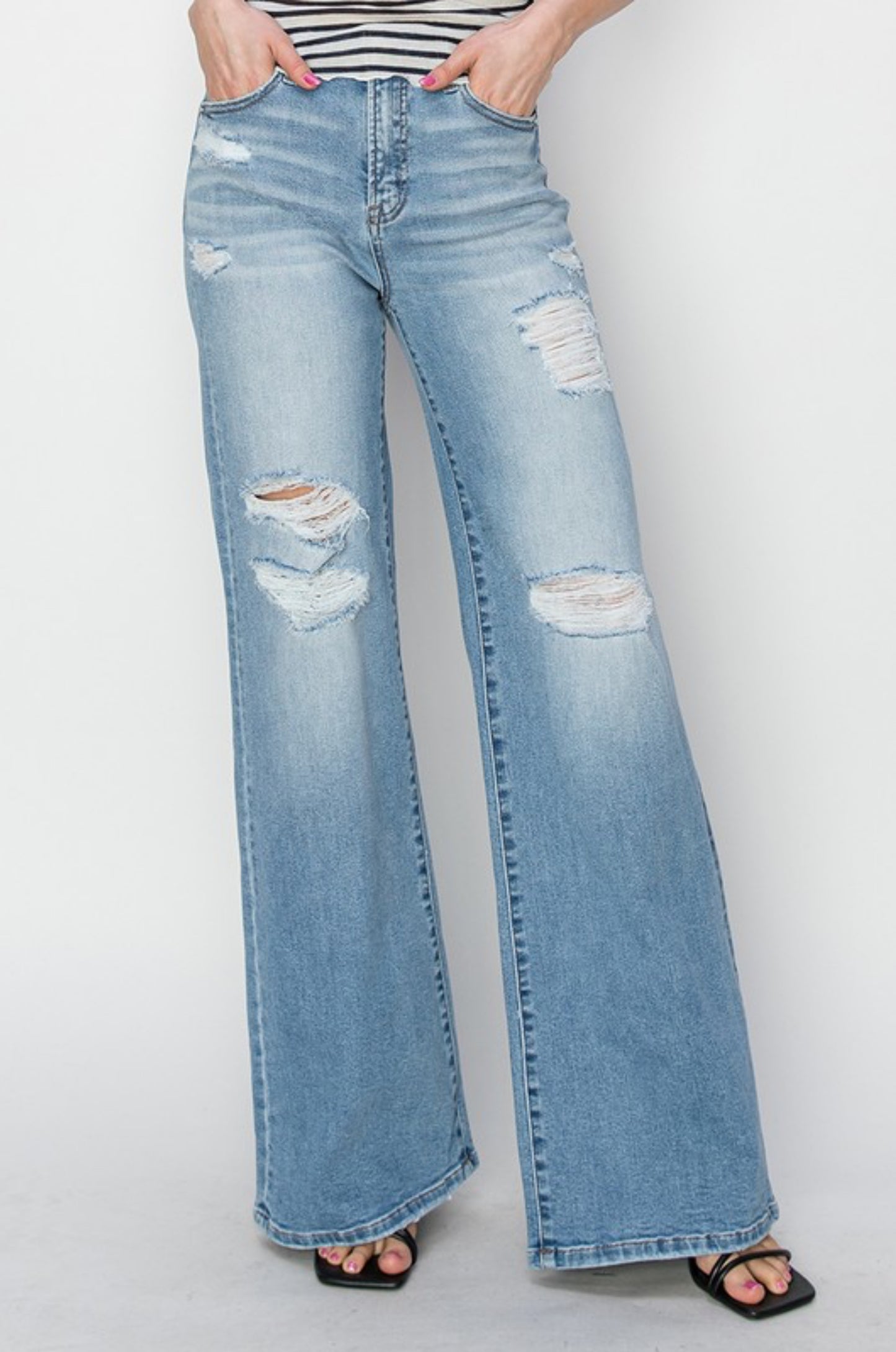 High Rise-Wide-Heavy Distressed Jeans