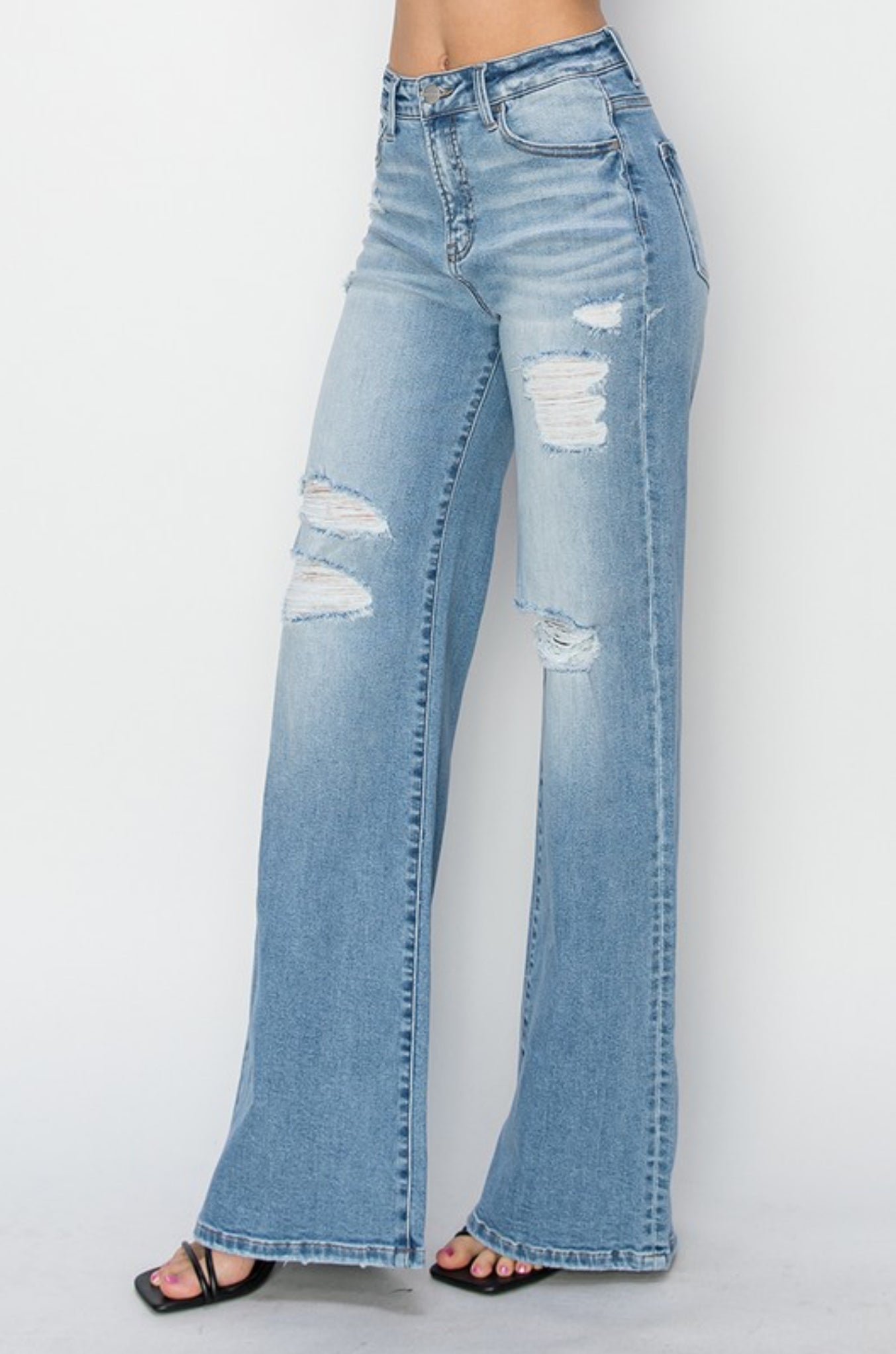 High Rise-Wide-Heavy Distressed Jeans