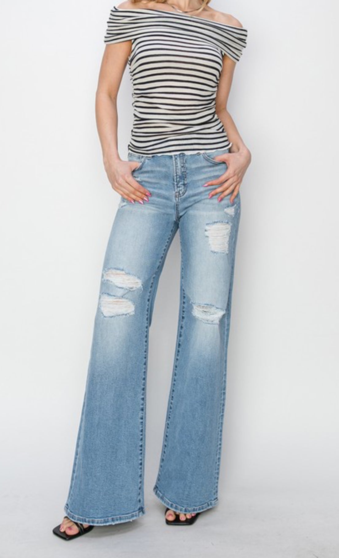 High Rise-Wide-Heavy Distressed Jeans
