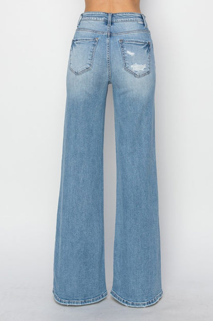 High Rise-Wide-Heavy Distressed Jeans